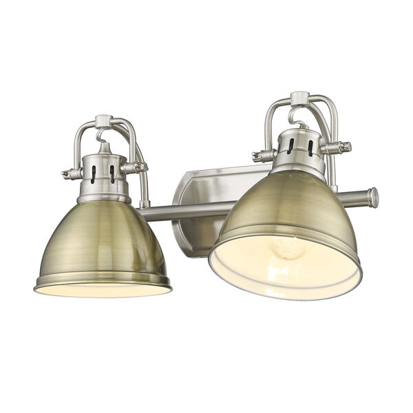 Duncan Pewter Two-Light Bath Vanity with Aged Brass Shades, image 3